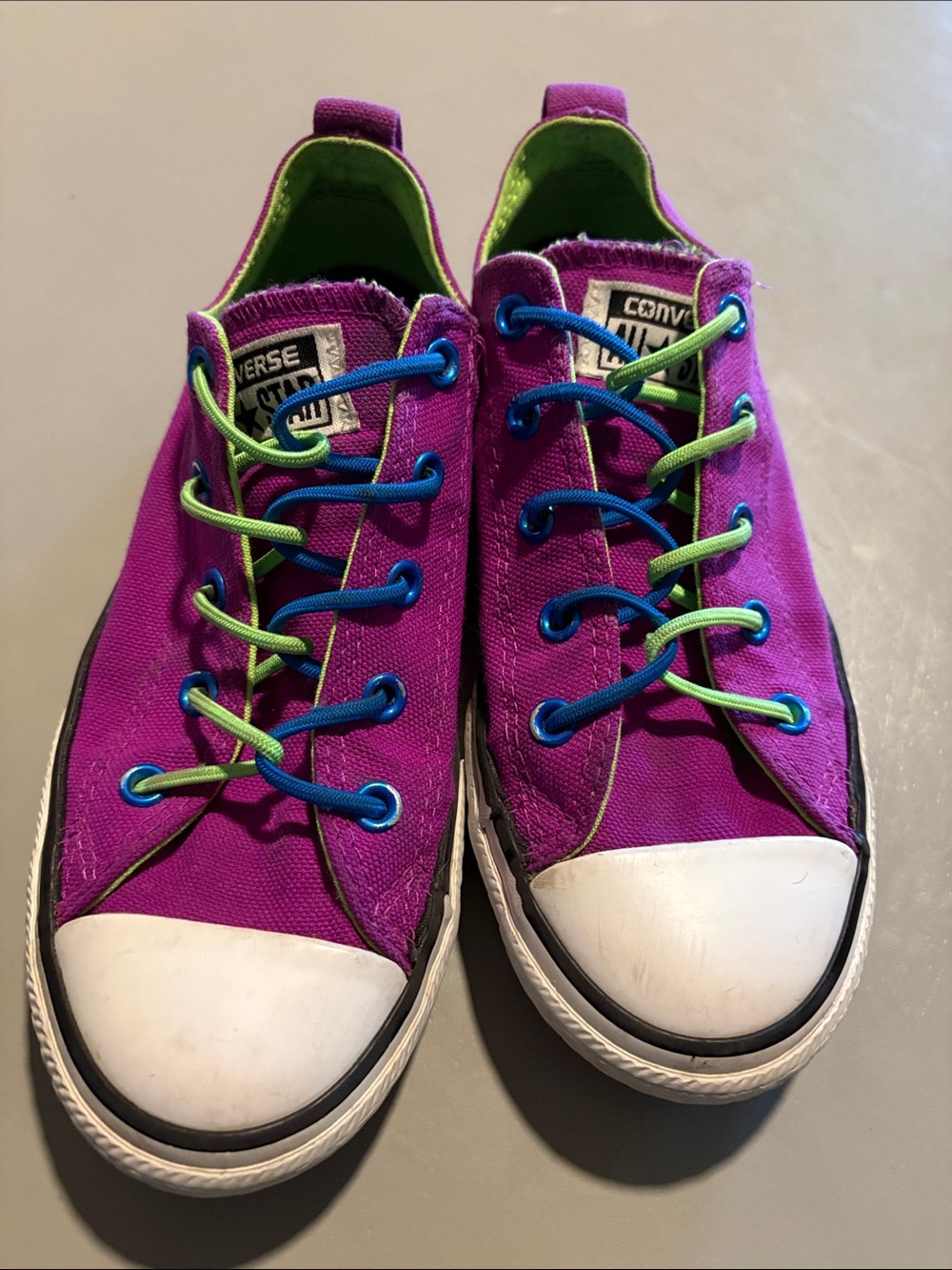 Converse Kids Low Top Canvas Sneakers in Purple with Blue and Green Accents